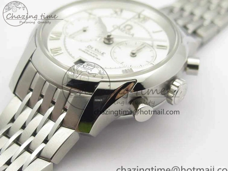 0403 HighQuality De Ville Chronograph SS OMF 1:1 Best Edition White Dial On SS Bracelet A 8151